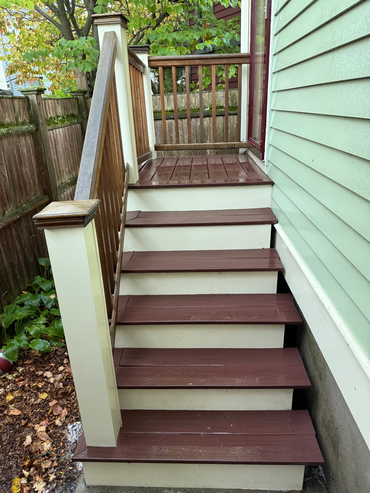 Deck stairs cleaned with bright risers and clear treads